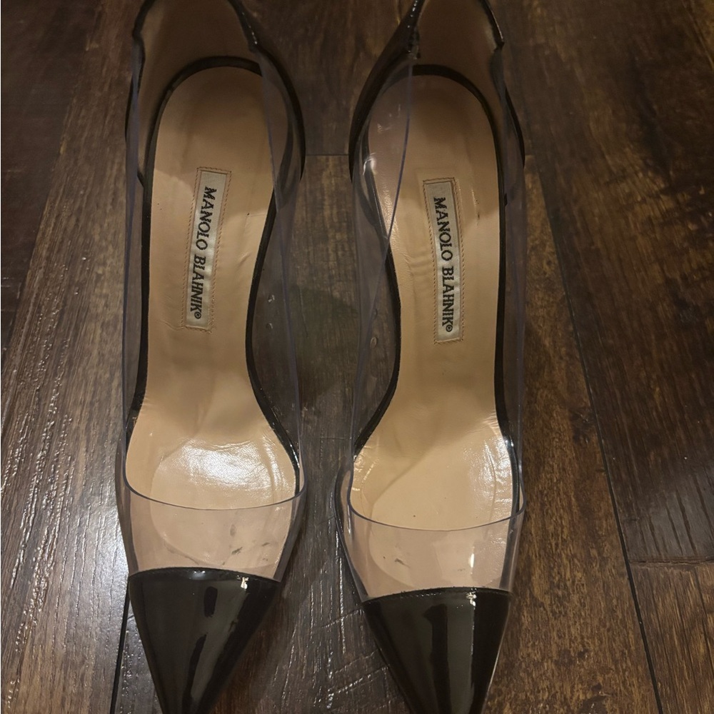 Manolo Blahnik Black and Clear Heels